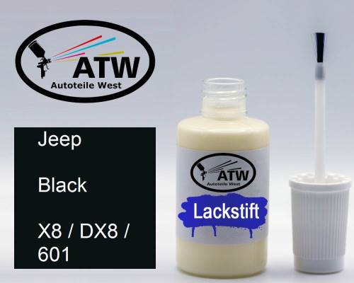 Jeep, Black, X8 / DX8 / 601: 20ml Lackstift, von ATW Autoteile West.